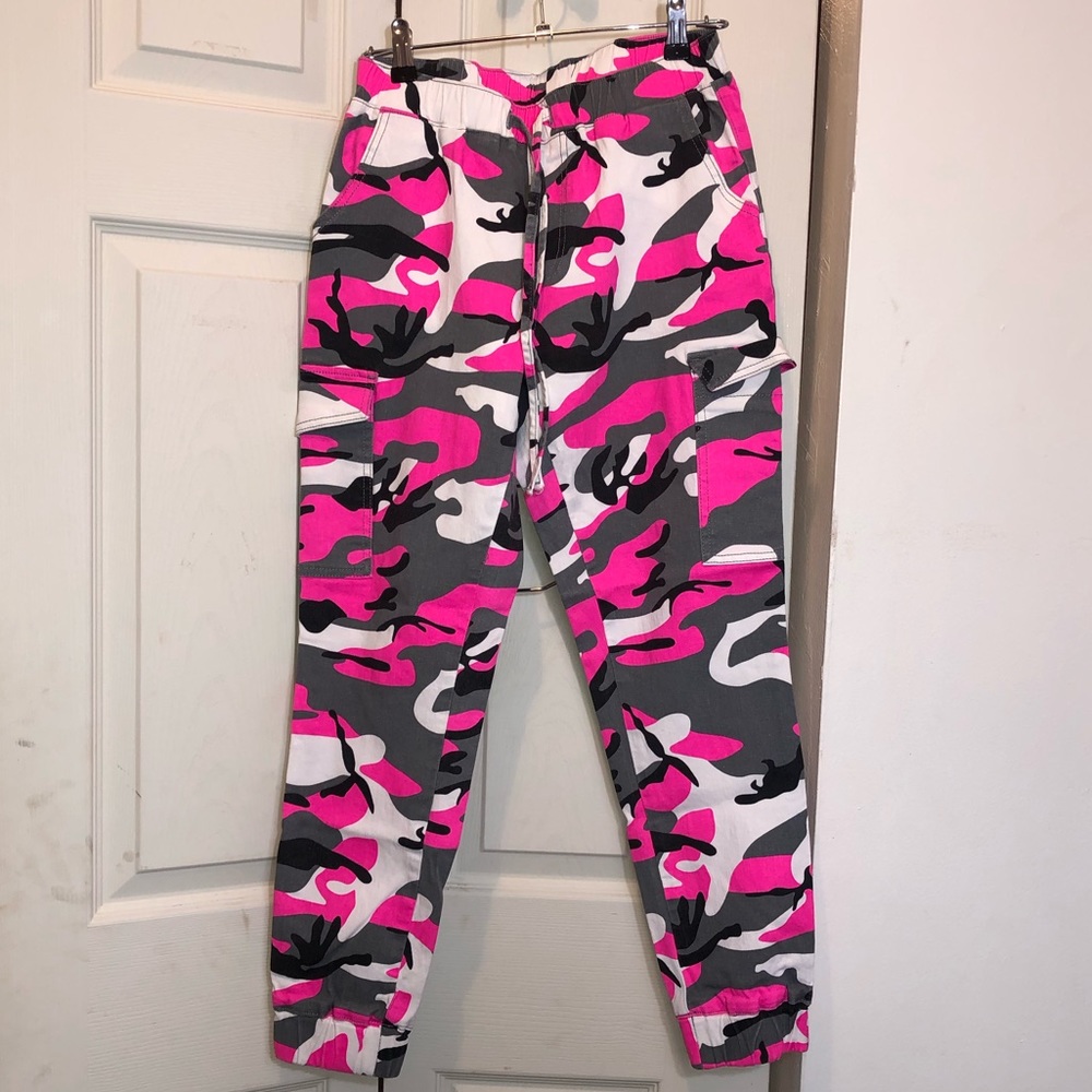 Pink camo cargo pants